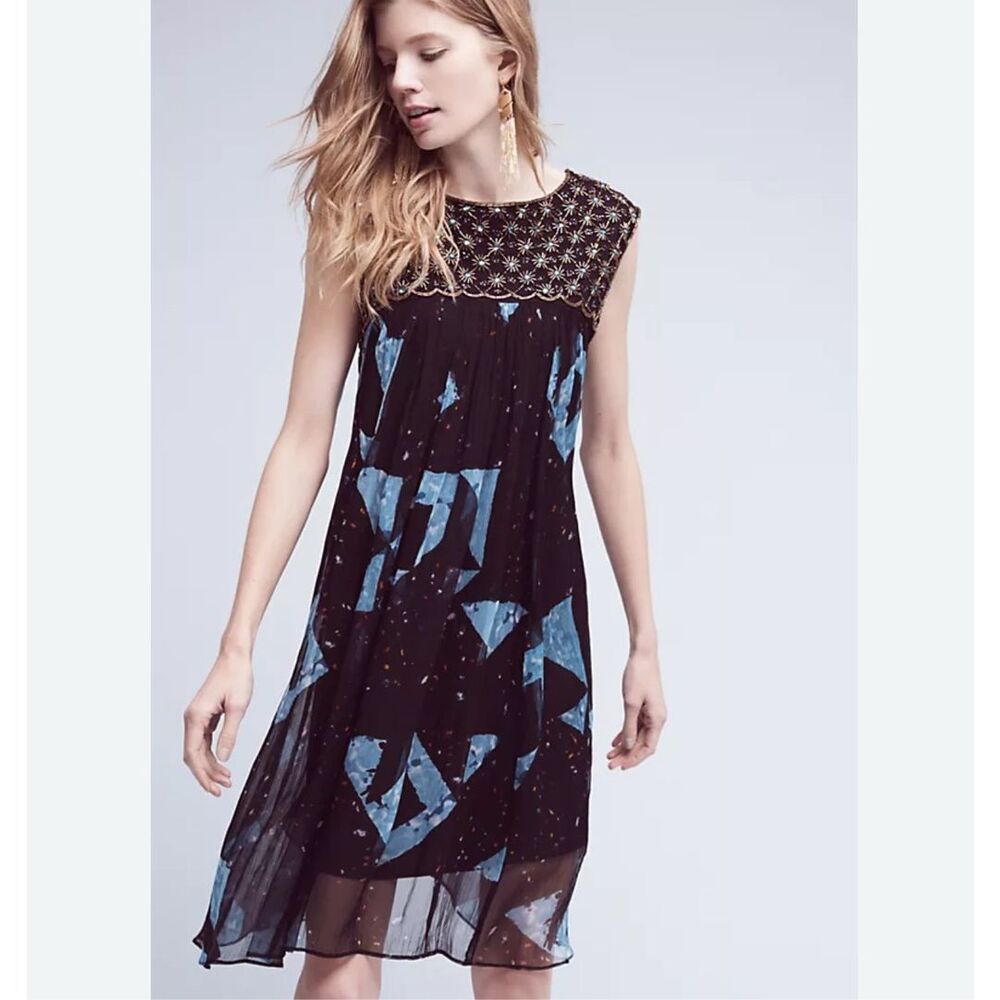 Moulinette Soeurs Anthropologie Lydia Swing Beaded Dress Sz 6 Boho
